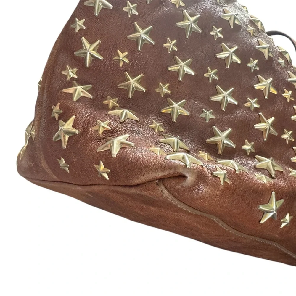 042. Jimmy Choo Star Studded Leather Shoulder Tote Bag